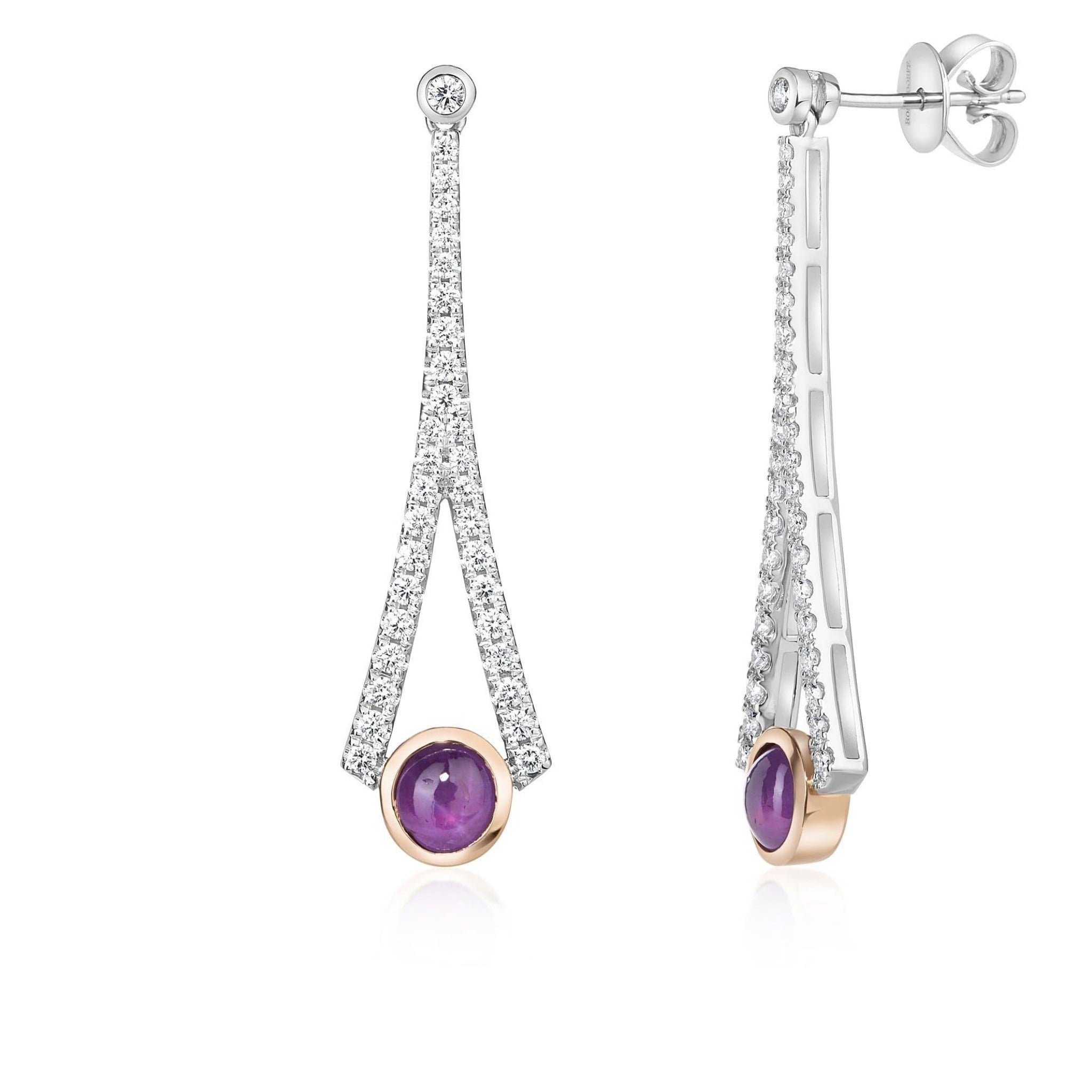 Purple Star Sapphire and Diamond Drop Earring - Rosendorff Diamond Jewellers